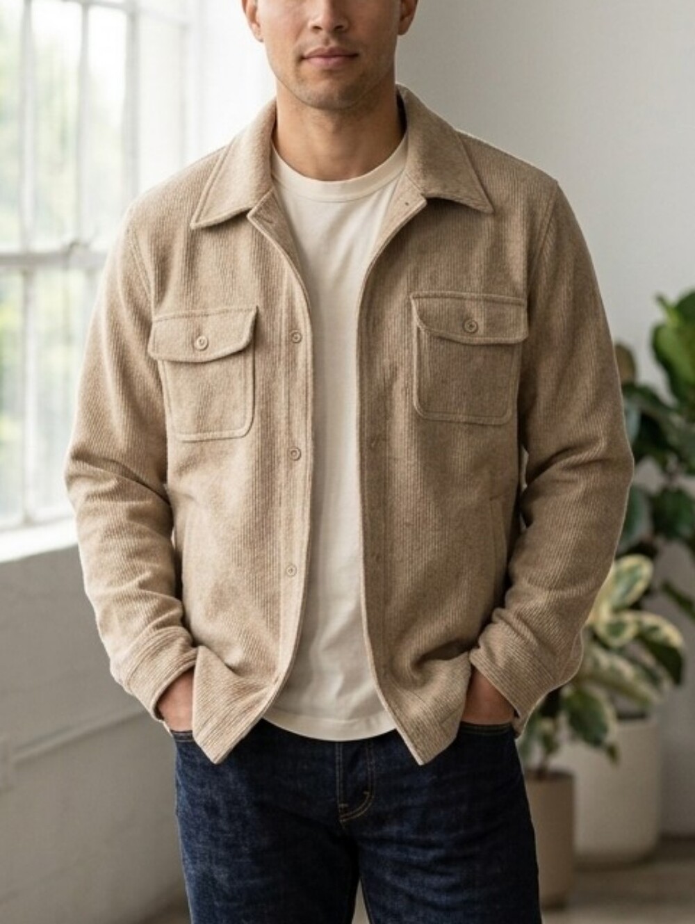 Levine Classics Wool Taupe Utility Jacket - Relaxed Button-Front Shacket